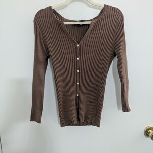 Cable & Gauge Chocolate Ribbed Cardigan